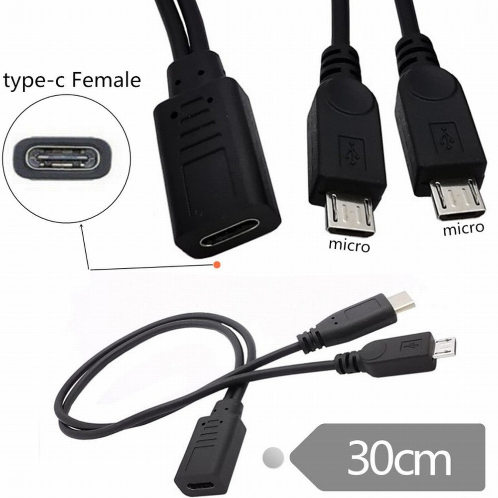 Type-C USB-C Female DC 5V to Dual Micro USB 5Pin Male Splitter Extension Charge Cable U2-069-TC003