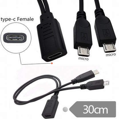Type-C USB-C Female DC 5V to Dual Micro USB 5Pin Male Splitter Extension Charge Cable U2-069-TC003