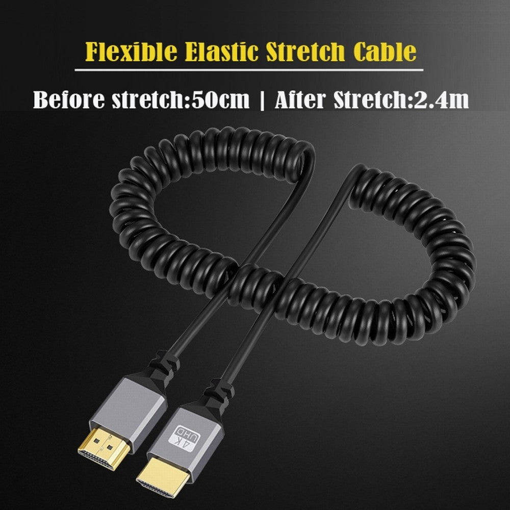 HDMI 2.0 Male to HDMI Male 4K 60hz Stretch Coiled Cable Straight Connector for HDTV Computer Laptop Monitor HD-035-BK