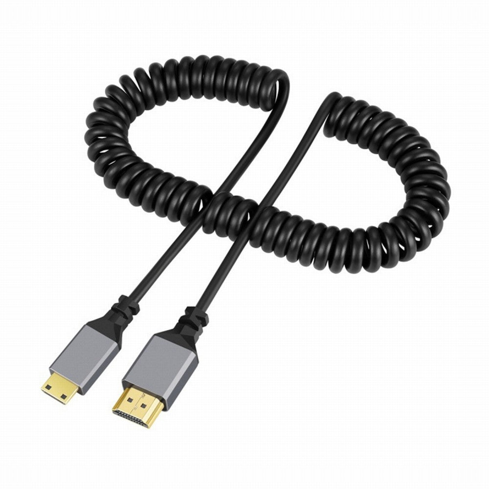Mini HDMI 2.0 Male to HDMI Male 4K 60hz Stretch Coiled Cable Straight Connector for HDTV Computer Laptop Monitor HD-036-BK