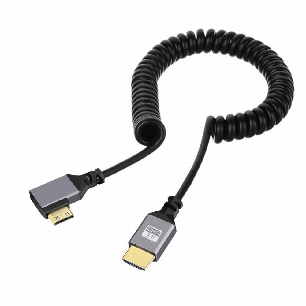 Mini HDMI 2.0 Male to HDMI Male 4K 60hz Stretch Coiled Cable Right Angled 90 Degree for HDTV Computer Laptop Monitor HD-036-RI