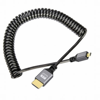 Micro HDMI 2.0 Male to HDMI Male 4K 60hz Stretch Coiled Cable Straight Connector for HDTV Computer Laptop Monitor HD-037-BK