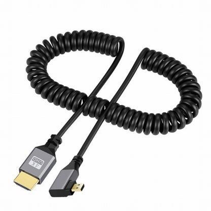 Micro HDMI 2.0 Male to HDMI Male 4K 60hz Stretch Coiled Cable Left Angled 90 Degree for HDTV Computer Laptop Monitor HD-037-LE