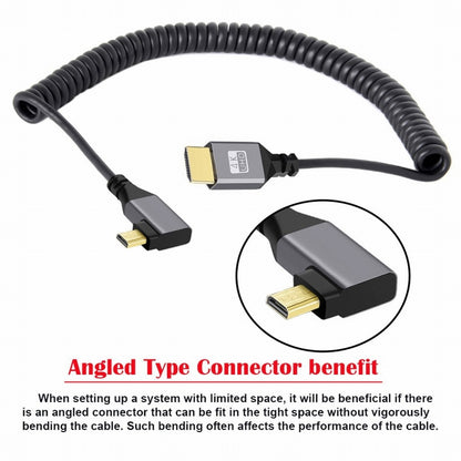 Micro HDMI 2.0 Male to HDMI Male 4K 60hz Stretch Coiled Cable Left Angled 90 Degree for HDTV Computer Laptop Monitor HD-037-LE