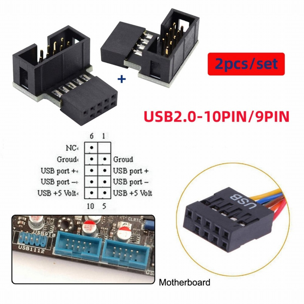 1set Down & Up Angled USB 2.0 10Pin 9Pin Header Male to Female Extension Adapter 90 Degree for Motherboard U2-052