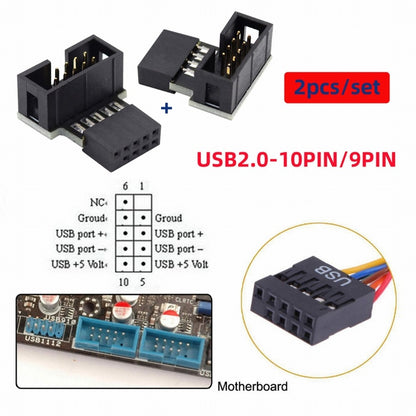 1set Down & Up Angled USB 2.0 10Pin 9Pin Header Male to Female Extension Adapter 90 Degree for Motherboard U2-052
