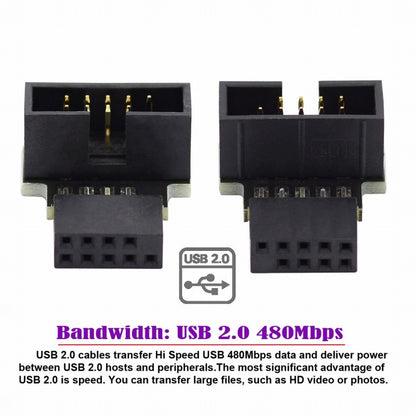 1set Down & Up Angled USB 2.0 10Pin 9Pin Header Male to Female Extension Adapter 90 Degree for Motherboard U2-052