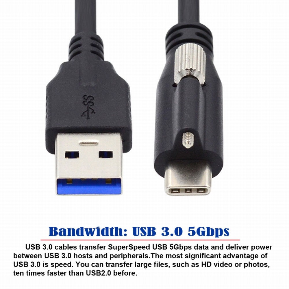 5 Meters USB 3.1 Type-C Locking Connector to Standard USB3.0 Data Cable for Camera With Panel Mount Screw UC-045-5.0M