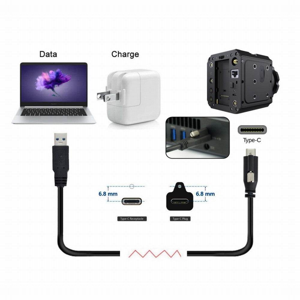 USB 3.1 Type-C Locking Connector to Standard USB3.0 Data Cable for Camera With Panel Mount Screw UC-045