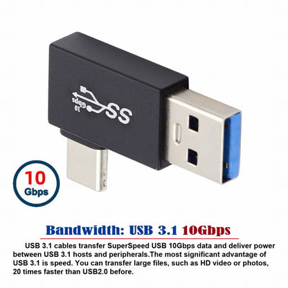 Right Angled USB3.0 Type A Male to USB 3.1 Type C Male Data 10Gbps Charge Adapter 90 Degree for Laptop Phone UC-070-TC003