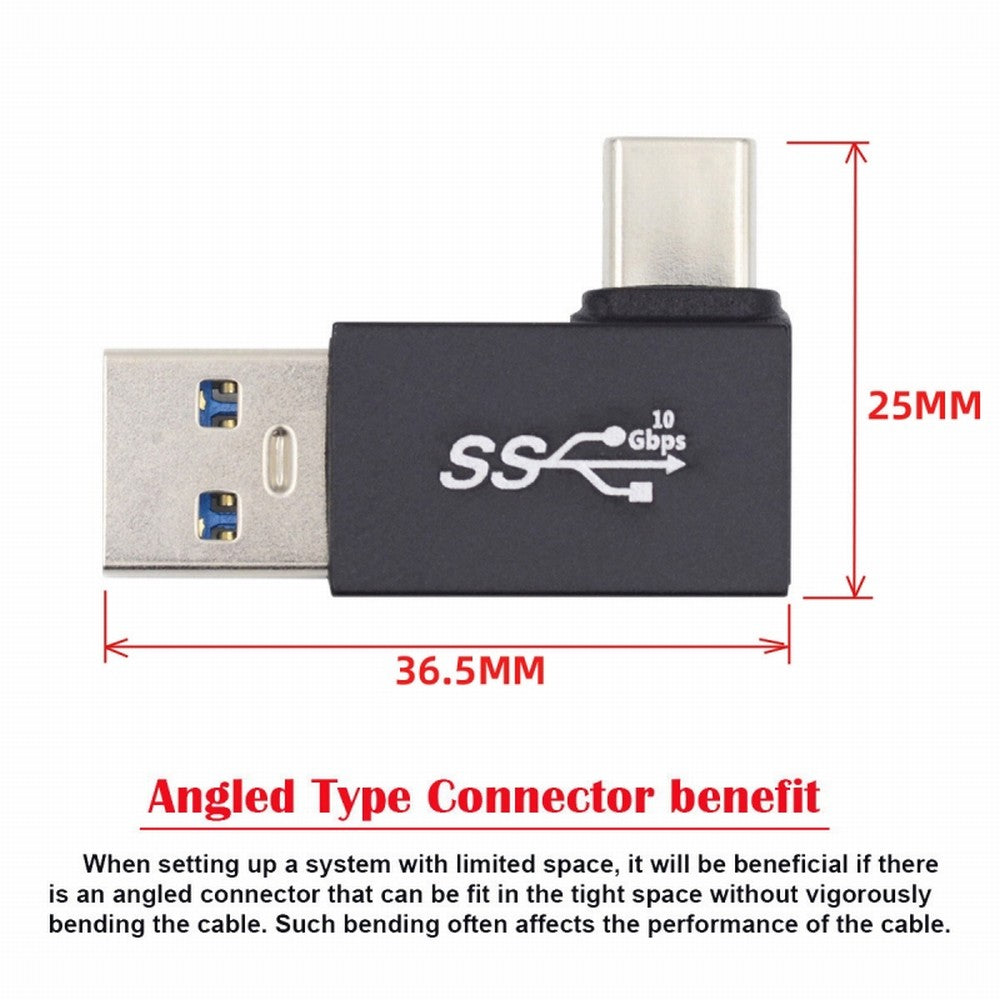 Right Angled USB3.0 Type A Male to USB 3.1 Type C Male Data 10Gbps Charge Adapter 90 Degree for Laptop Phone UC-070-TC003