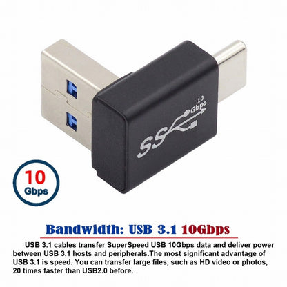 Up Angled USB3.0 Type A Male to USB 3.1 Type C Male Data 10Gbps Charge Adapter 90 Degree for Laptop Phone UC-070-TC005