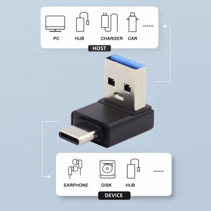 Up Angled USB3.0 Type A Male to USB 3.1 Type C Male Data 10Gbps Charge Adapter 90 Degree for Laptop Phone UC-070-TC005