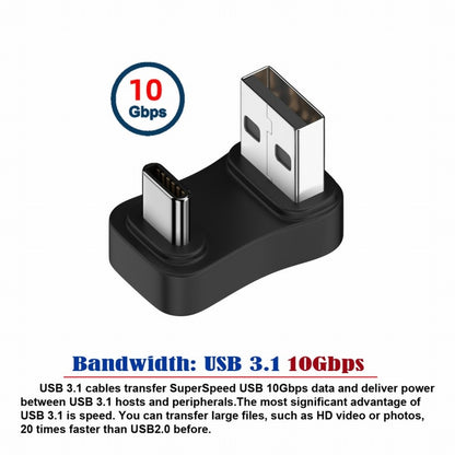 USB3.0 Type A Male to USB 3.1 Type C Male Data 10Gbps Down Opposite U Shape Back Angled Charge Adapter 90 Degree for Laptop Phone UC-070-TC008