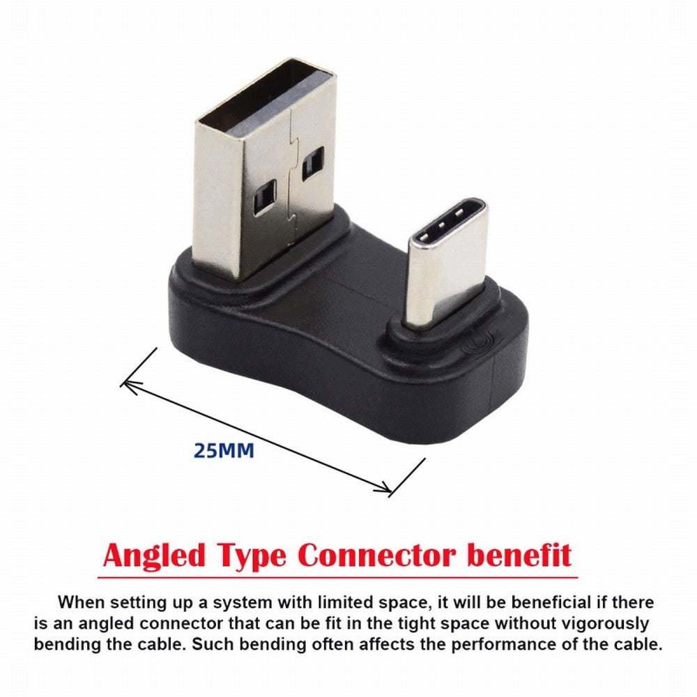 USB3.0 Type A Male to USB 3.1 Type C Male Data 10Gbps Down Opposite U Shape Back Angled Charge Adapter 90 Degree for Laptop Phone UC-070-TC008