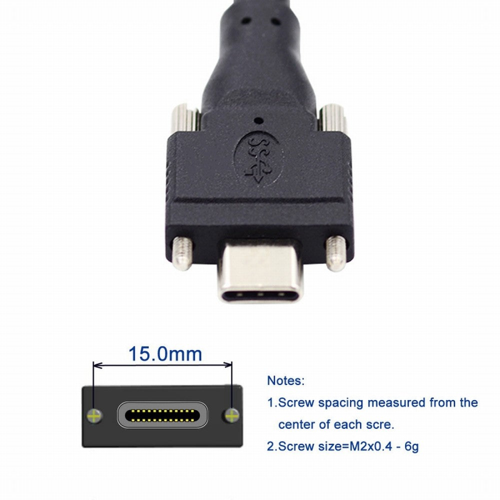 5 Meters USB 3.1 Type-C Dual Locking Connector to Standard USB3.0 Data Cable for Camera With Panel Mount Screw UC-048-5.0M