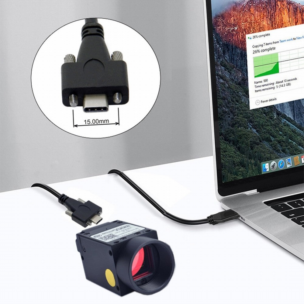 5 Meters USB 3.1 Type-C Dual Locking Connector to Standard USB3.0 Data Cable for Camera With Panel Mount Screw UC-048-5.0M