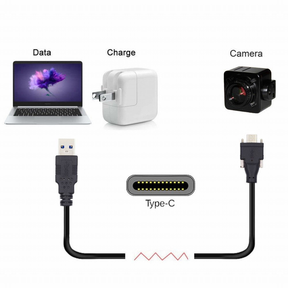 5 Meters USB 3.1 Type-C Dual Locking Connector to Standard USB3.0 Data Cable for Camera With Panel Mount Screw UC-048-5.0M