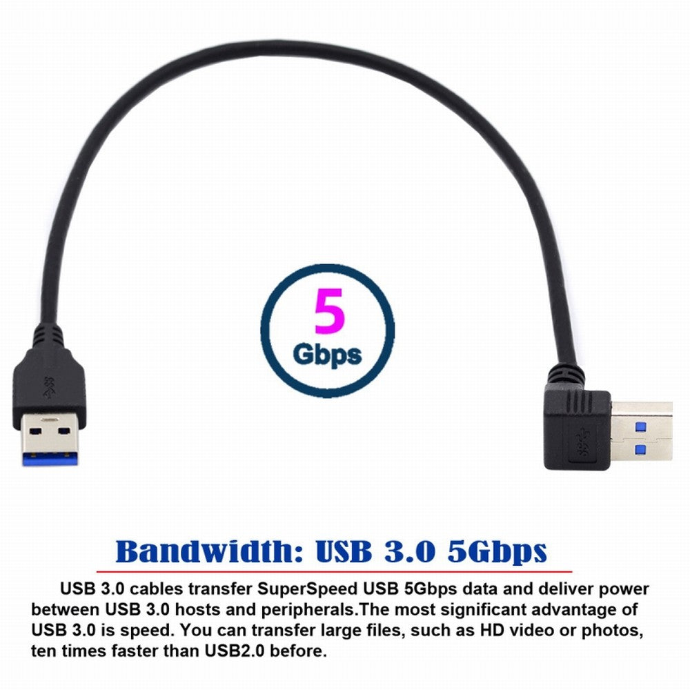 Angled USB 3.0 Type-A Male to Straight 3.0 Type-A Male Data 5Gbps Cable 90 Degree Up Angled 40cm U3-069-UP