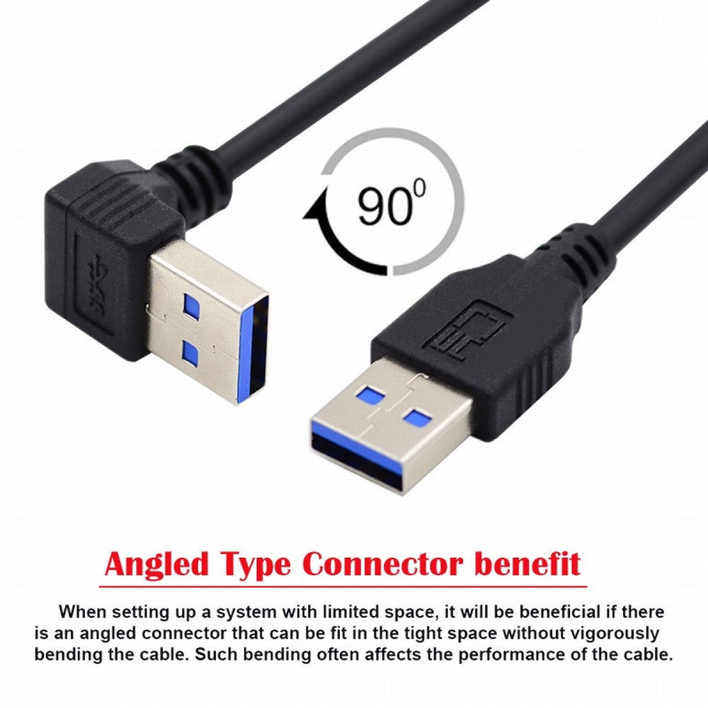 Angled USB 3.0 Type-A Male to Straight 3.0 Type-A Male Data 5Gbps Cable 90 Degree Up Angled 40cm U3-069-UP