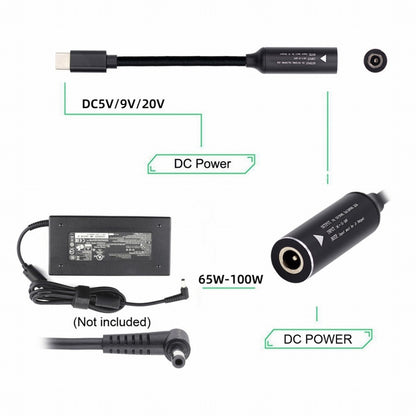 DC Jack 5.5x2.1mm Input to USB-C Type-C Power Plug Charge Cable for Laptop Phone PD9V 5V 20V UC-149-5521MM
