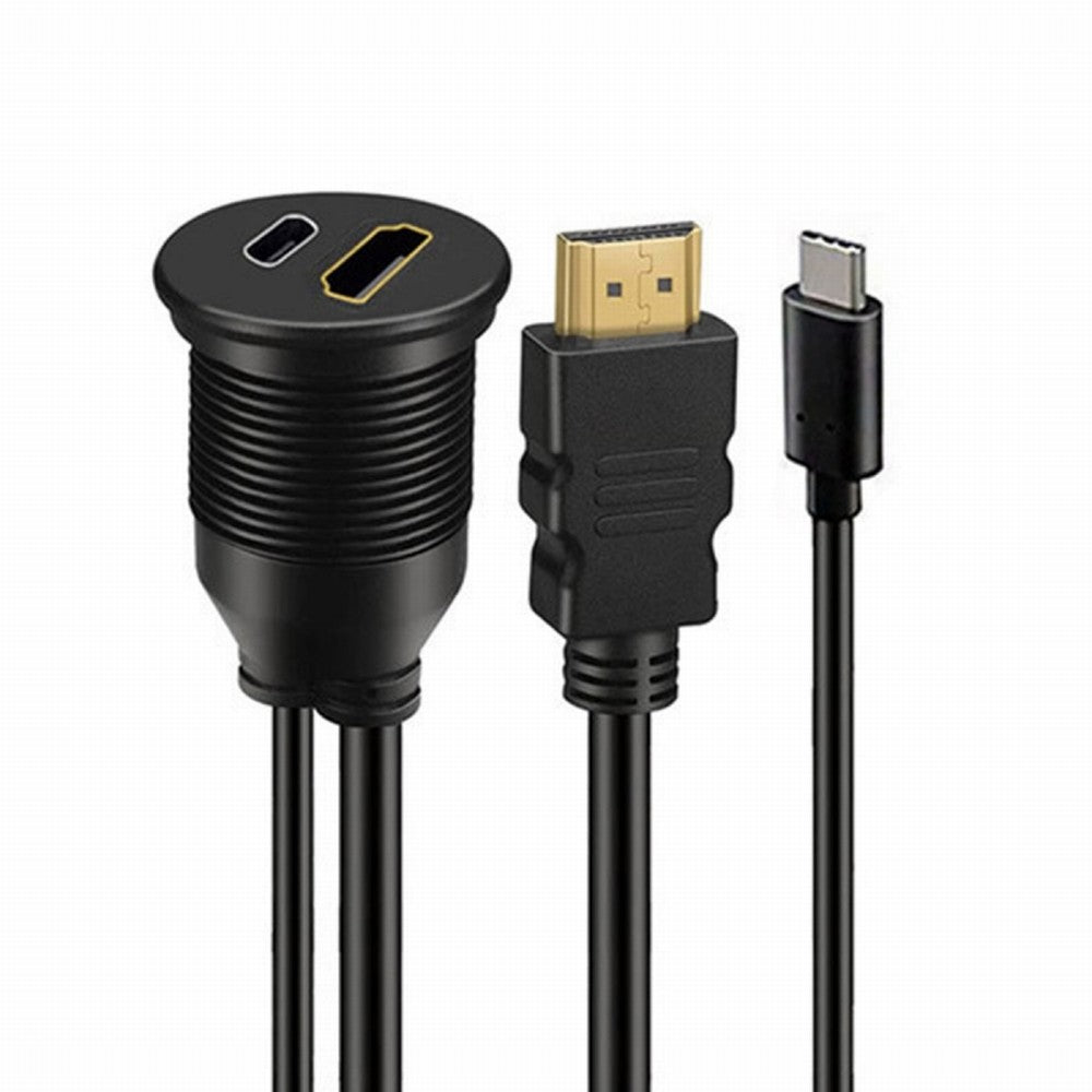 Waterproof Dustproof USB-C Type-C USB &HDMI 4K Extension Flush Car Latch Mount Extension Cable for Dashboard Panel HD-022-1.0M
