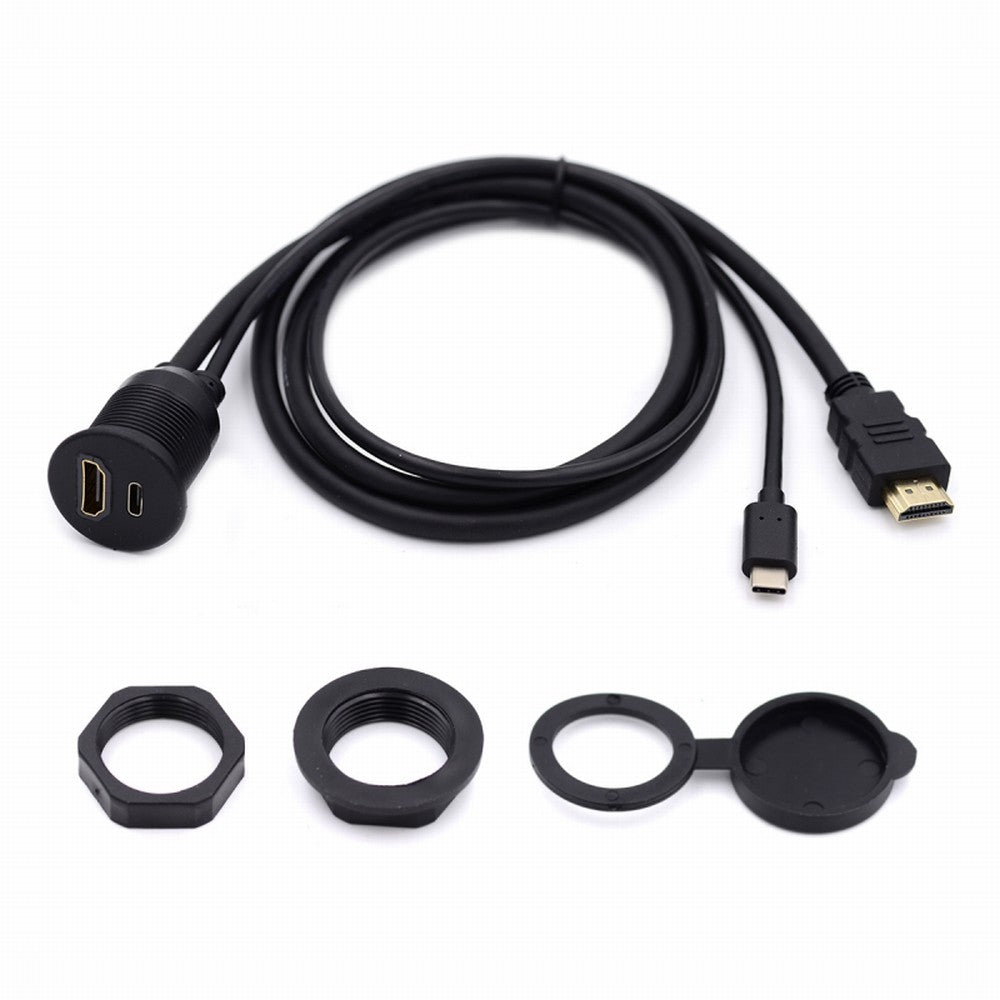 Waterproof Dustproof USB-C Type-C USB &HDMI 4K Extension Flush Car Latch Mount Extension Cable for Dashboard Panel HD-022-1.0M