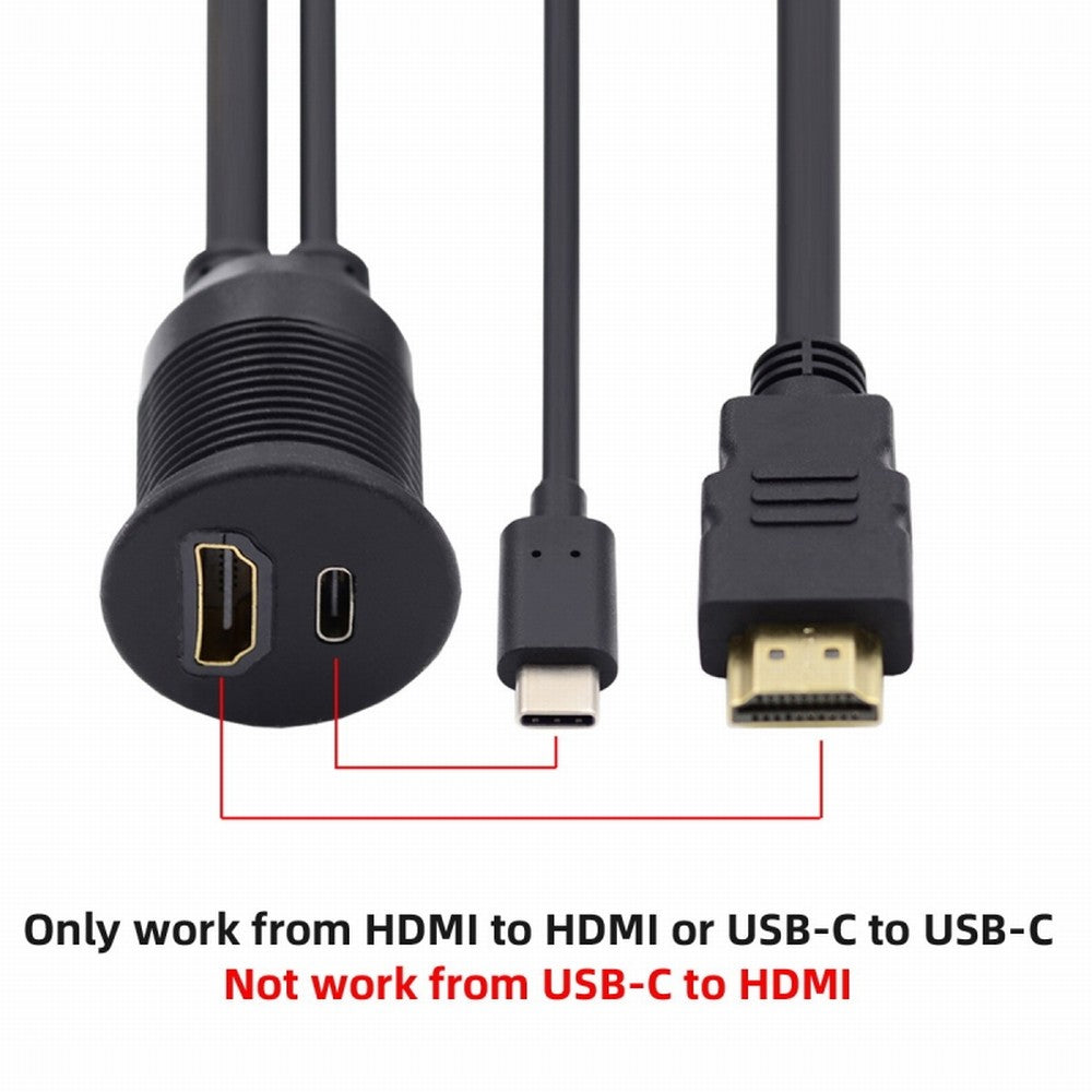 Waterproof Dustproof USB-C Type-C USB &HDMI 4K Extension Flush Car Latch Mount Extension Cable for Dashboard Panel HD-022-1.0M