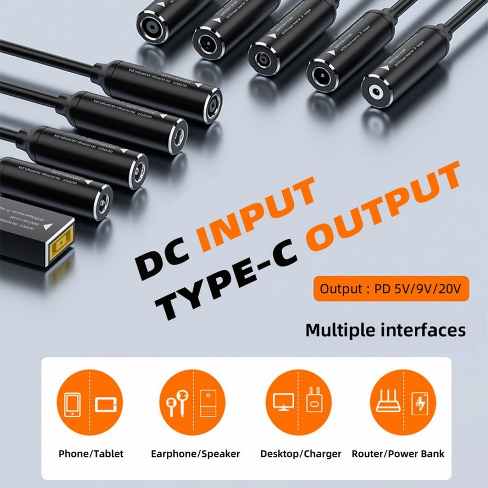 DC Jack 2.5x0.7mm Input to USB-C Type-C Power Plug Charge Cable for Laptop Phone PD9V 5V 20V UC-149-2507MM