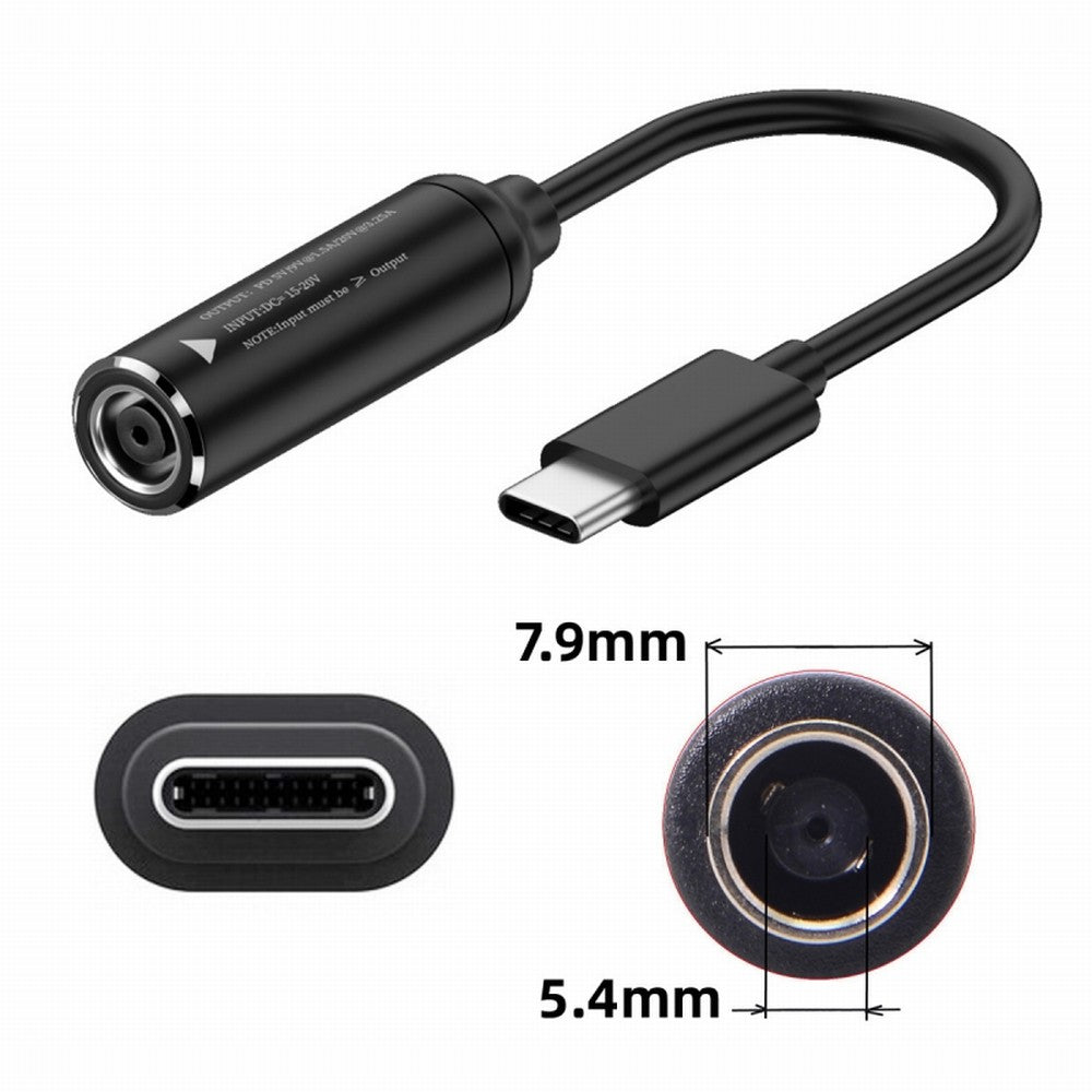 DC Jack 7.9x5.4mm Input to USB-C Type-C Power Plug Charge Cable for Laptop Phone PD9V 5V 20V UC-149-7954MM