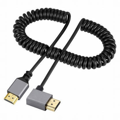 HDMI 2.0 Male to HDMI Male 4K 60hz Stretch Coiled Cable Right Angled 90 Degree for HDTV Computer Laptop Monitor HD-035-RI