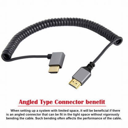 HDMI 2.0 Male to HDMI Male 4K 60hz Stretch Coiled Cable Right Angled 90 Degree for HDTV Computer Laptop Monitor HD-035-RI