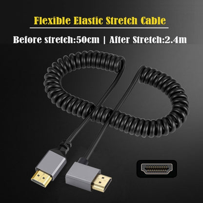 HDMI 2.0 Male to HDMI Male 4K 60hz Stretch Coiled Cable Right Angled 90 Degree for HDTV Computer Laptop Monitor HD-035-RI
