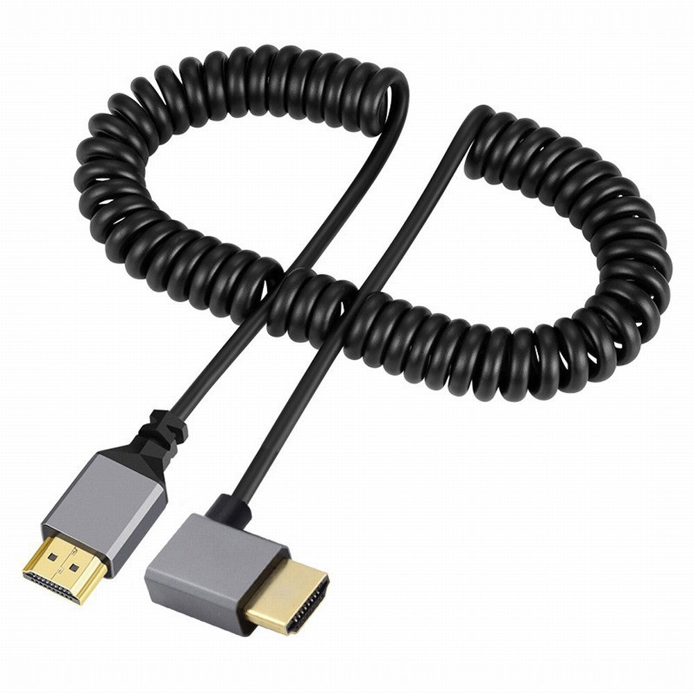 HDMI 2.0 Male to HDMI Male 4K 60hz Stretch Coiled Cable Left Angled 90 Degree for HDTV Computer Laptop Monitor HD-035-LE