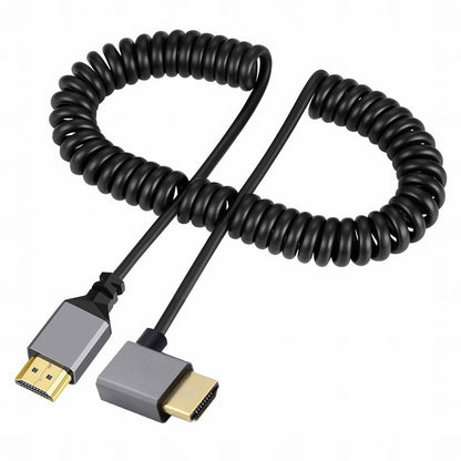 HDMI 2.0 Male to HDMI Male 4K 60hz Stretch Coiled Cable Left Angled 90 Degree for HDTV Computer Laptop Monitor HD-035-LE