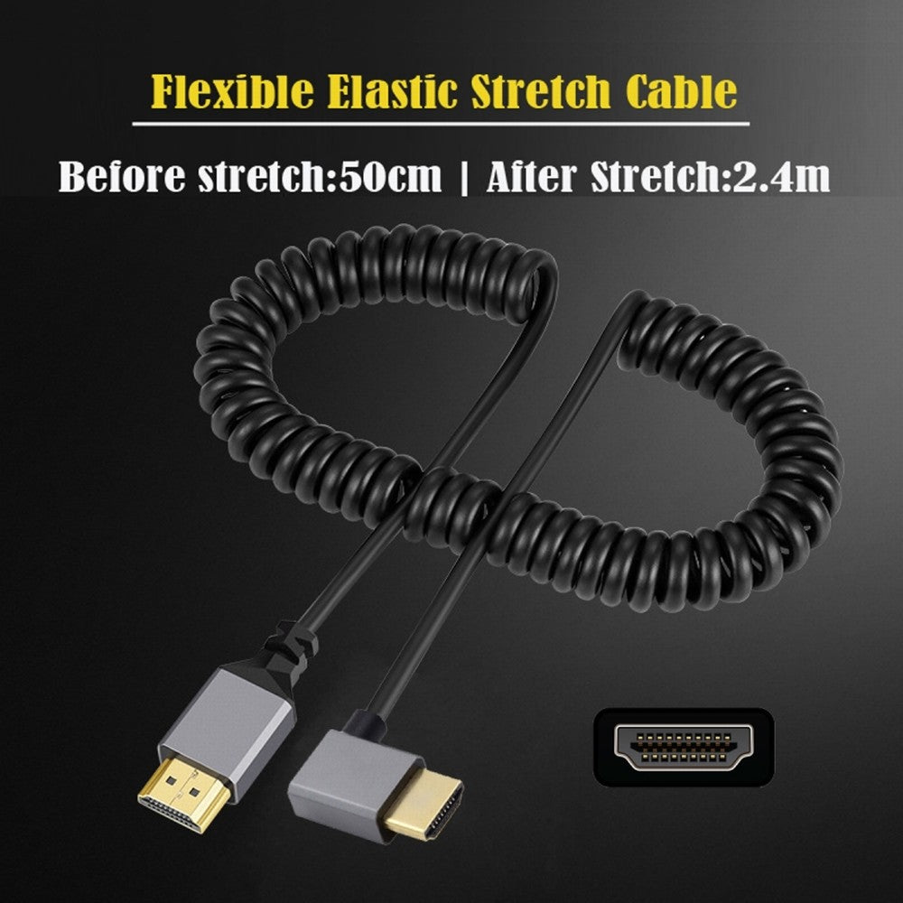 HDMI 2.0 Male to HDMI Male 4K 60hz Stretch Coiled Cable Left Angled 90 Degree for HDTV Computer Laptop Monitor HD-035-LE