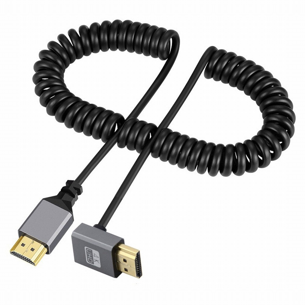HDMI 2.0 Male to HDMI Male 4K 60hz Stretch Coiled Cable Up Angled 90 Degree for HDTV Computer Laptop Monitor HD-035-UP