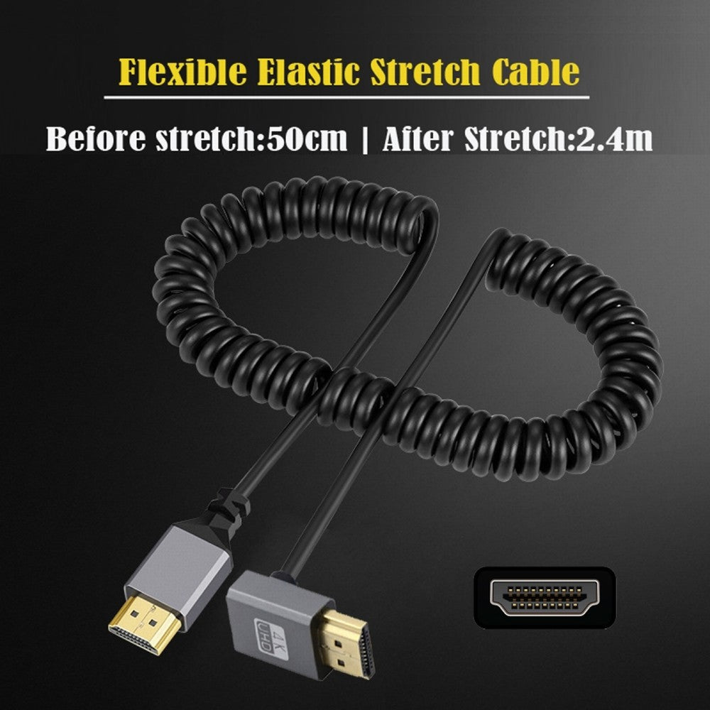 HDMI 2.0 Male to HDMI Male 4K 60hz Stretch Coiled Cable Up Angled 90 Degree for HDTV Computer Laptop Monitor HD-035-UP
