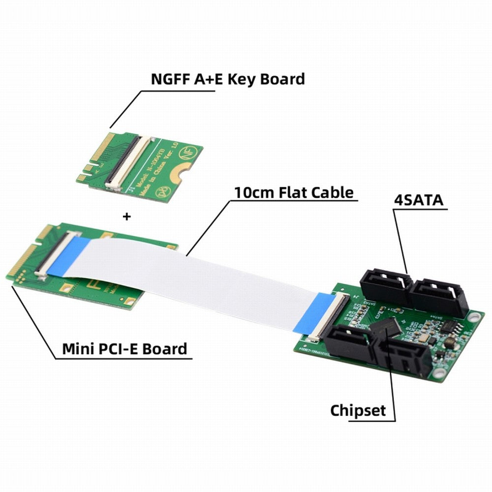 Mini PCI-E PCI Express & NGFF A+E Key to SATA 3.0 Four Ports Adapter Cable 6Gbps Hard Drive Extension Card for SSD SA-064