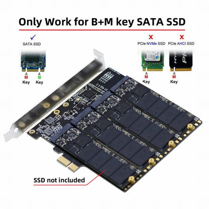 Four SATA NGFF Key B+M SSD to PCI-E 1x Mainboard Desktop Adapter Converter SSD Card ASM1064 2280 SA-061