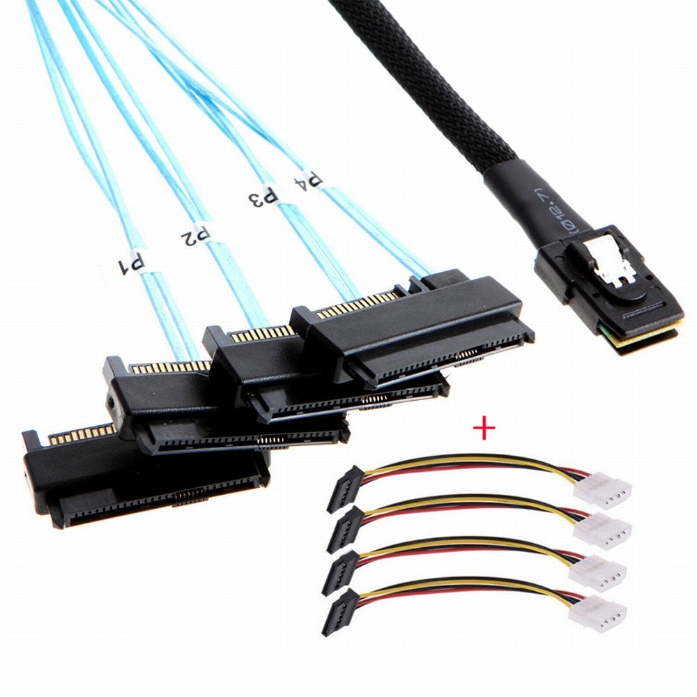 Internal 36 Pin Mini SAS SFF-8087 Host to 4 SFF-8482 Target SAS Disk IDE Power Cable 100cm SF-002-1.0M
