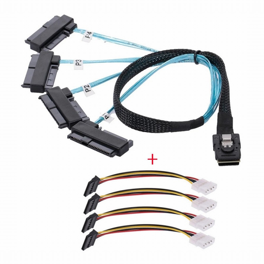 Internal 36 Pin Mini SAS SFF-8087 Host to 4 SFF-8482 Target SAS Disk IDE Power Cable 100cm SF-002-1.0M