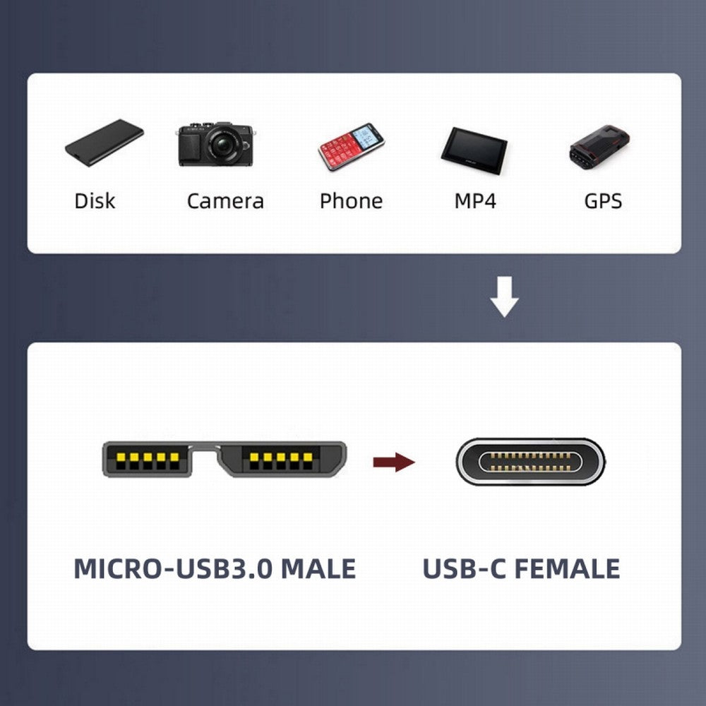 USB-C USB 3.1 Type C Female to Micro USB 3.0 Male Data Adapter 10Gbps Data Power with Chain for Laptop SSD Disk UC-082-MMCC