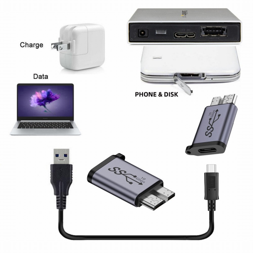 USB-C USB 3.1 Type C Female to Micro USB 3.0 Male Data Adapter 10Gbps Data Power with Chain for Laptop SSD Disk UC-082-MMCC