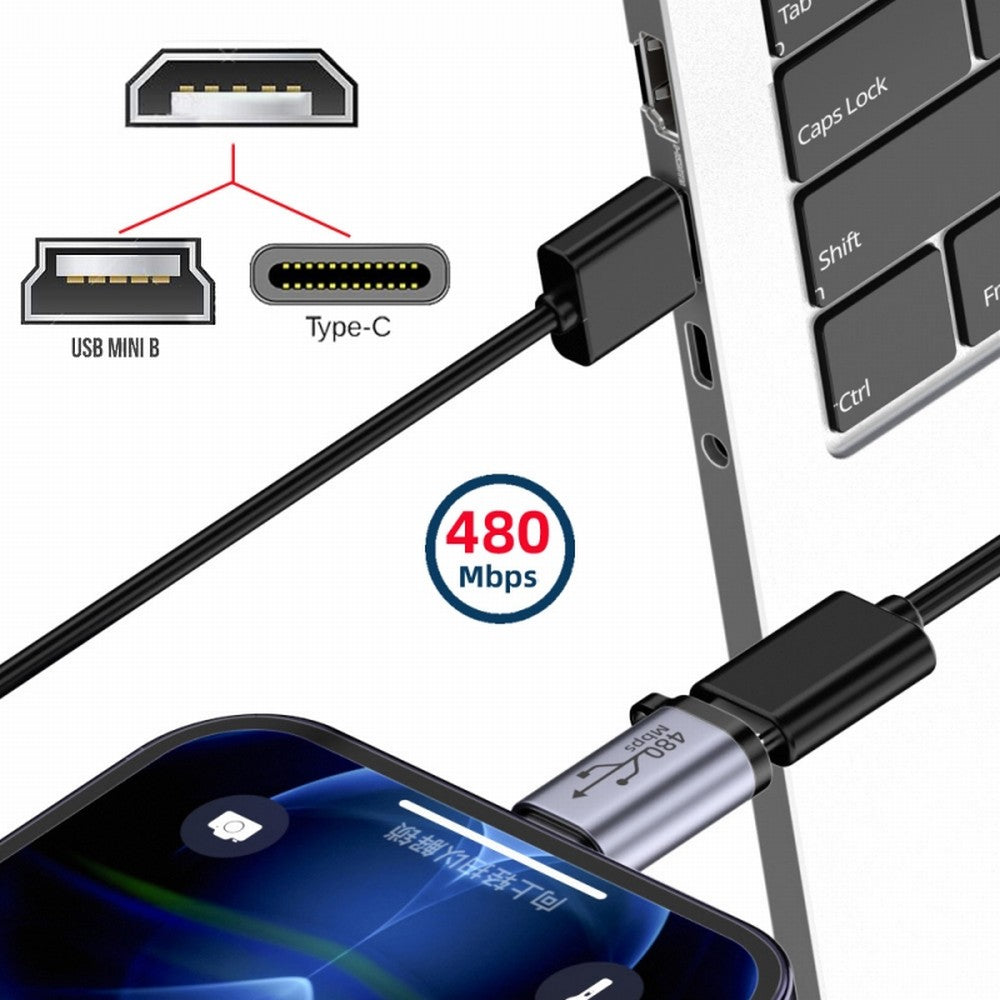 2pcs/lot USB2.0 Micro Female to Mini USB Type-C USB-C Male Power Adapter 480Mbps Data with Chain Holes UC-091-MF