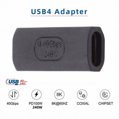 USB4 Type C Female to Female Extension 240W Power 40Gbps Data 8K Video Extender Adapter for NS Phone Laptop UC-103-FF