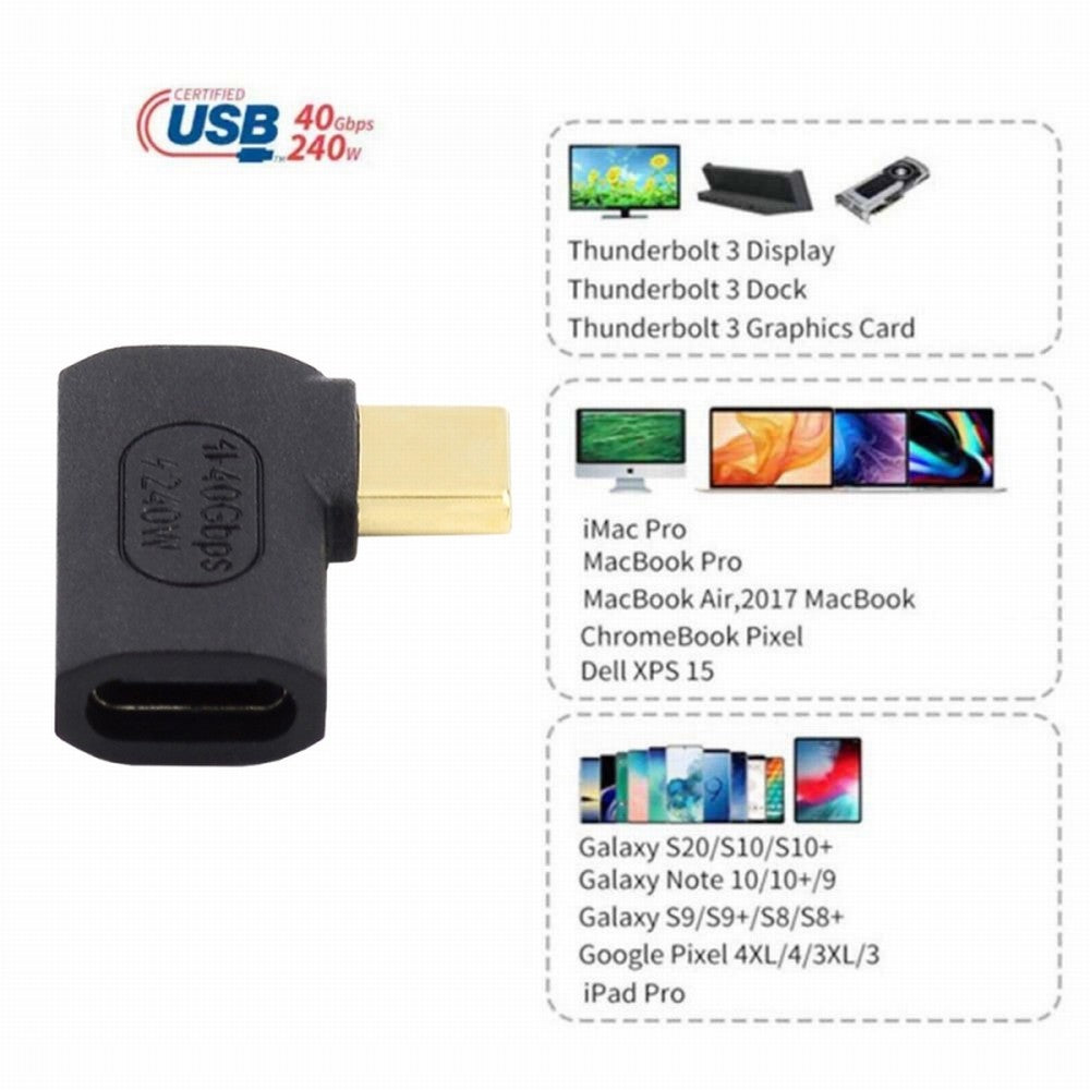 USB4 Type C Male to Female Extension 240W Power 40Gbps Data 8K Video Adapter Left Right Angled for NS Phone Laptop UC-103-RI
