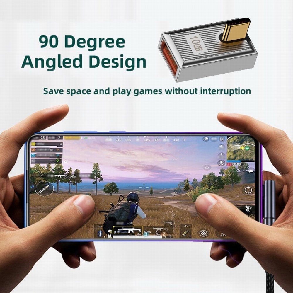 USB-C USB 3.1 Type C Male to USB 3.0 A Female 10Gbps OTG Data 120W Power Low Profile Angled Adapter Alloy Shell Mecha Cyberpunk Style UC-017-LP