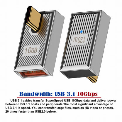 USB-C USB 3.1 Type C Male to USB 3.0 A Female 10Gbps OTG Data 120W Power Low Profile Angled Adapter Alloy Shell Mecha Cyberpunk Style UC-017-LP