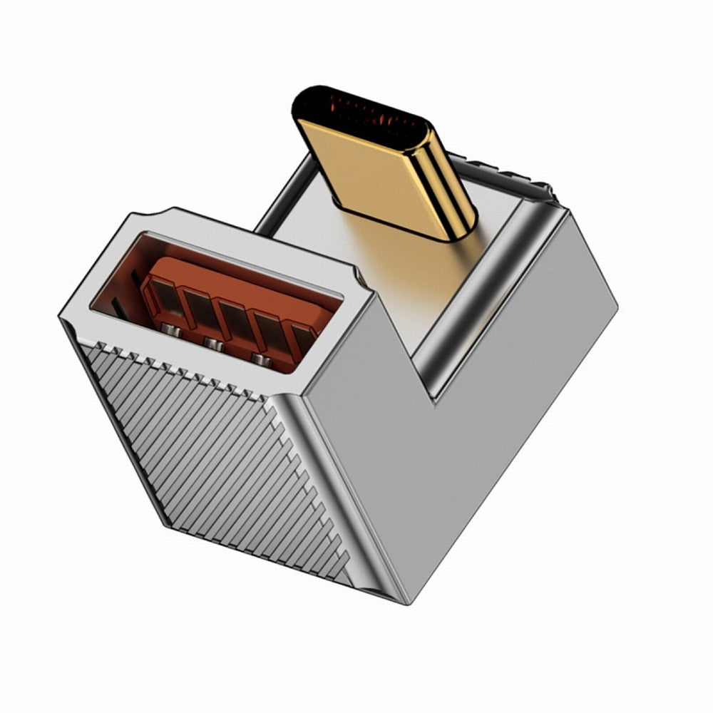USB-C USB 3.1 Type C Male to USB 3.0 A Female 10Gbps OTG Data 120W Power Opposite U Shape Back Angled Adapter Alloy Shell Mecha Cyberpunk Style UC-017-OS